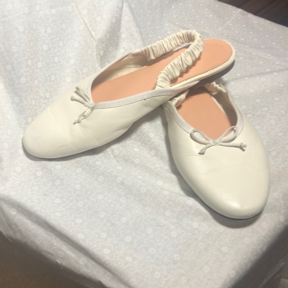 J Crew Zoe Slingback Leather Flats 0ff White
